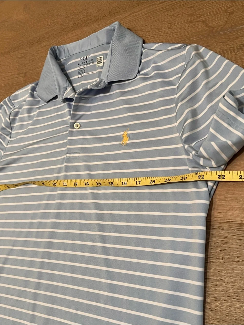 Polo by Ralph Lauren Light Blue and White Striped Polo with Yellow Logo